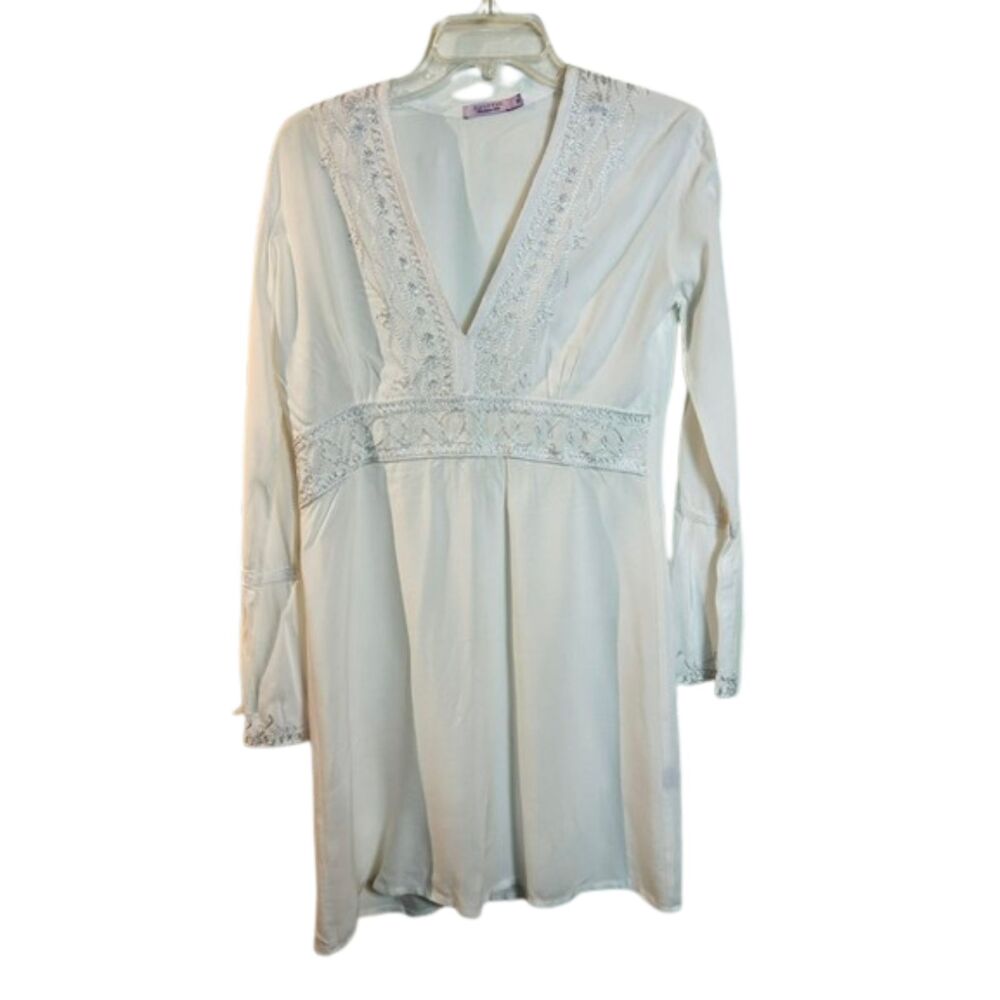 Calypso Christiane Celle White Embroidered Boho Mini Dress Small Bridal